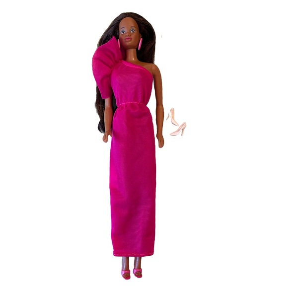 beige dress with black belt Pink and Velvety Black Dress for Barbie Doll – Enjoy Life with Psoriasis main image 1